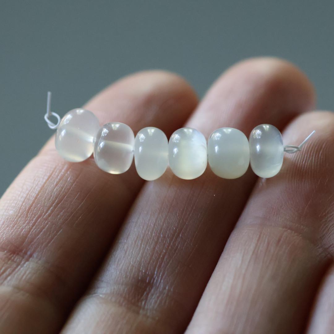 7mm Ceylon White Moonstone Beads - Smooth Rondelle Natural Gemstone 6 Pcs