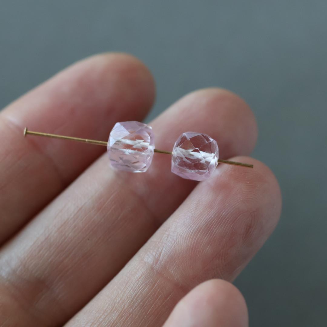 7mm Morganite Beads - Faceted Cube Natural Gemstone 2 Pcs