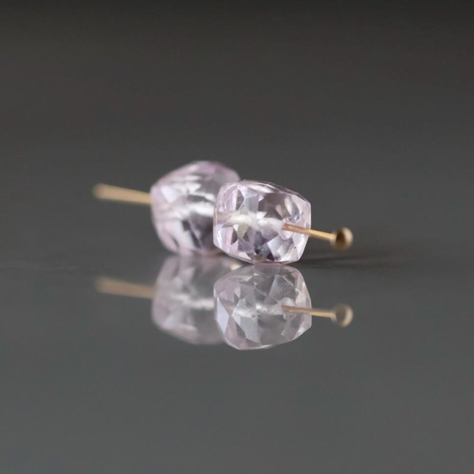 7mm Morganite Beads - Faceted Cube Natural Gemstone 2 Pcs