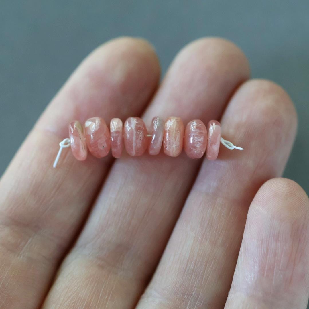 7mm Rhodochrosite Smooth Rondelle Beads 8 Pcs