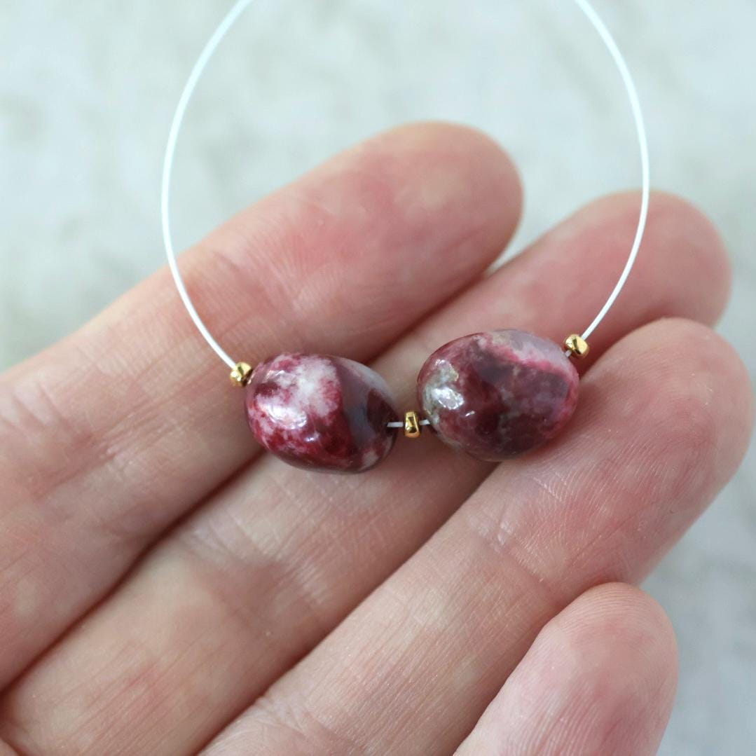 8-12mm AAA Norwegian Thulite Beads Smooth Nuggets 2 PCs Genuine Pink Red Gemstone for DIY Jewelry Making Earrings Supply