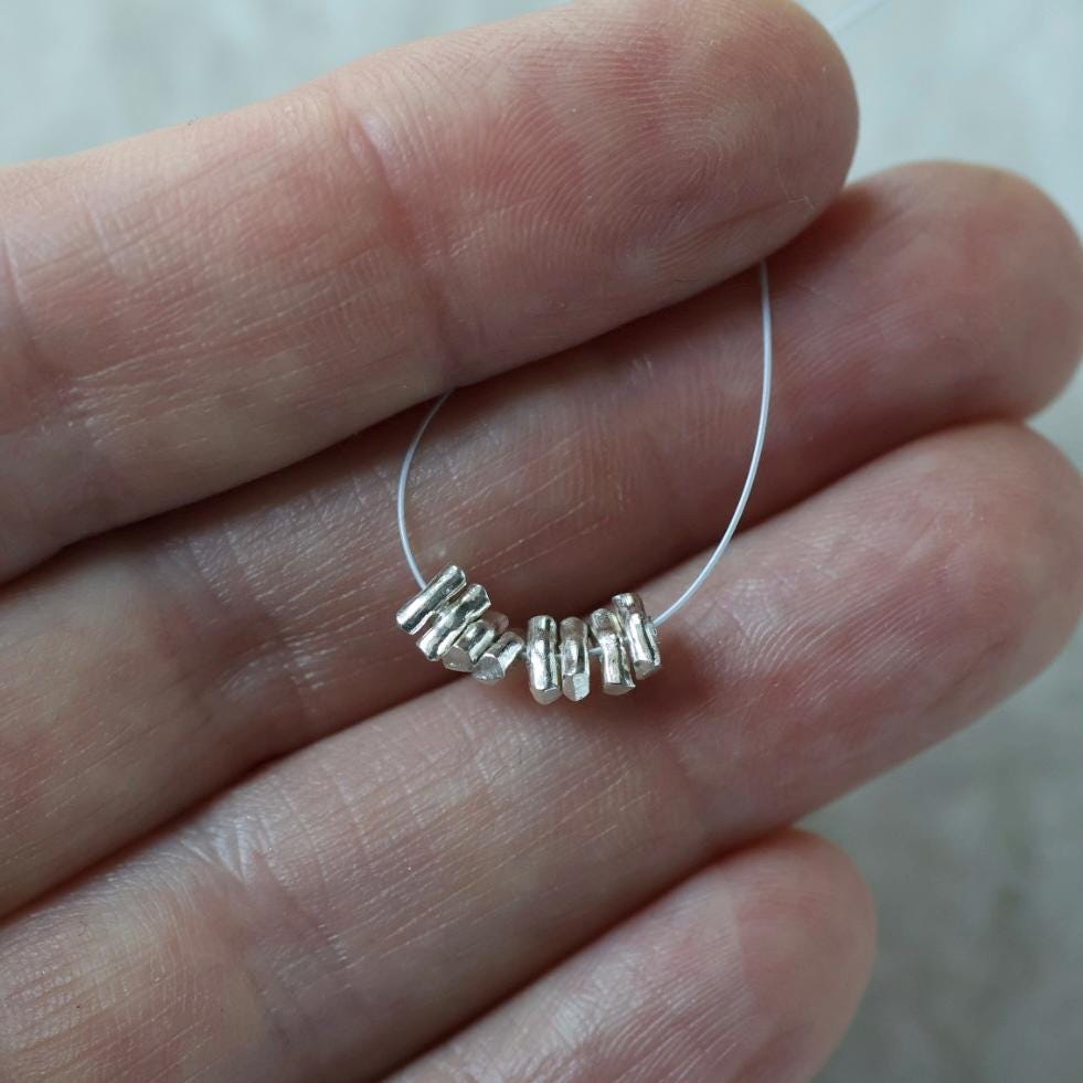 8 Thai Karen Hill Tribe Silver Stick Beads 1.2x4mm Tiny Tube Beads