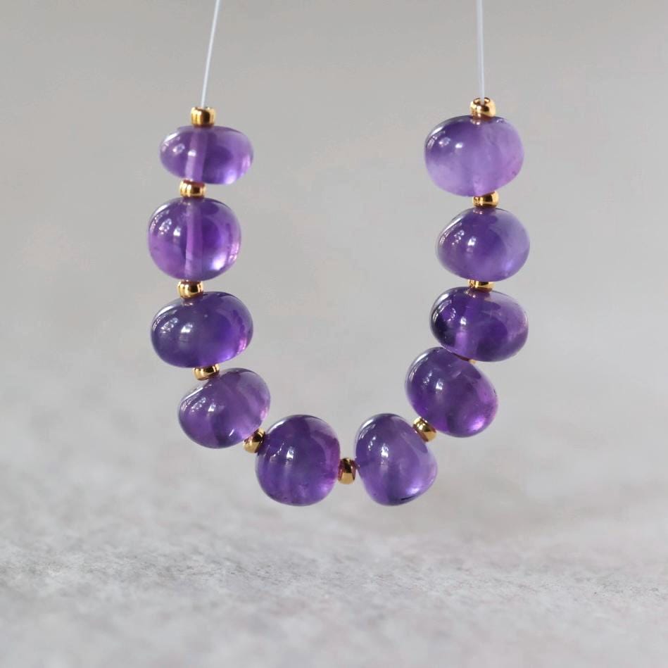8mm AAA African Amethyst Beads Rondelle Smooth 10 Pcs Gemstone Beads for Silk Knotting Jewelry Making DIY Necklace Earrings