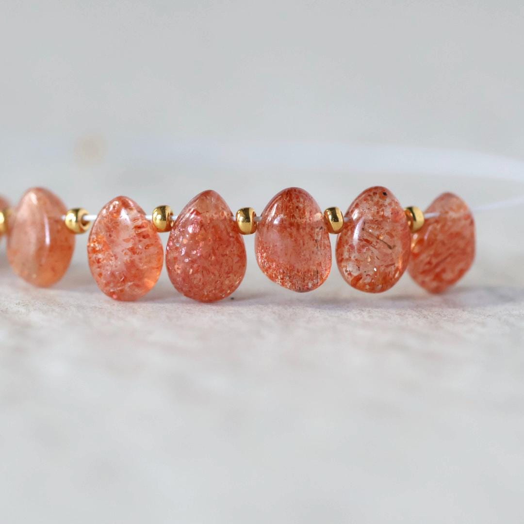 AAA Tanzanian Sunstone Smooth Briolette Beads Teardops Genuine Gemstone Beads for DIY Jewelry Making Earrings Necklace Pendant