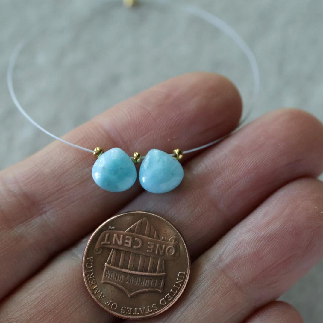 8mm Dominican Larimar Briolette Beads – Faceted Heart Shaped Drops Natural Gemstone