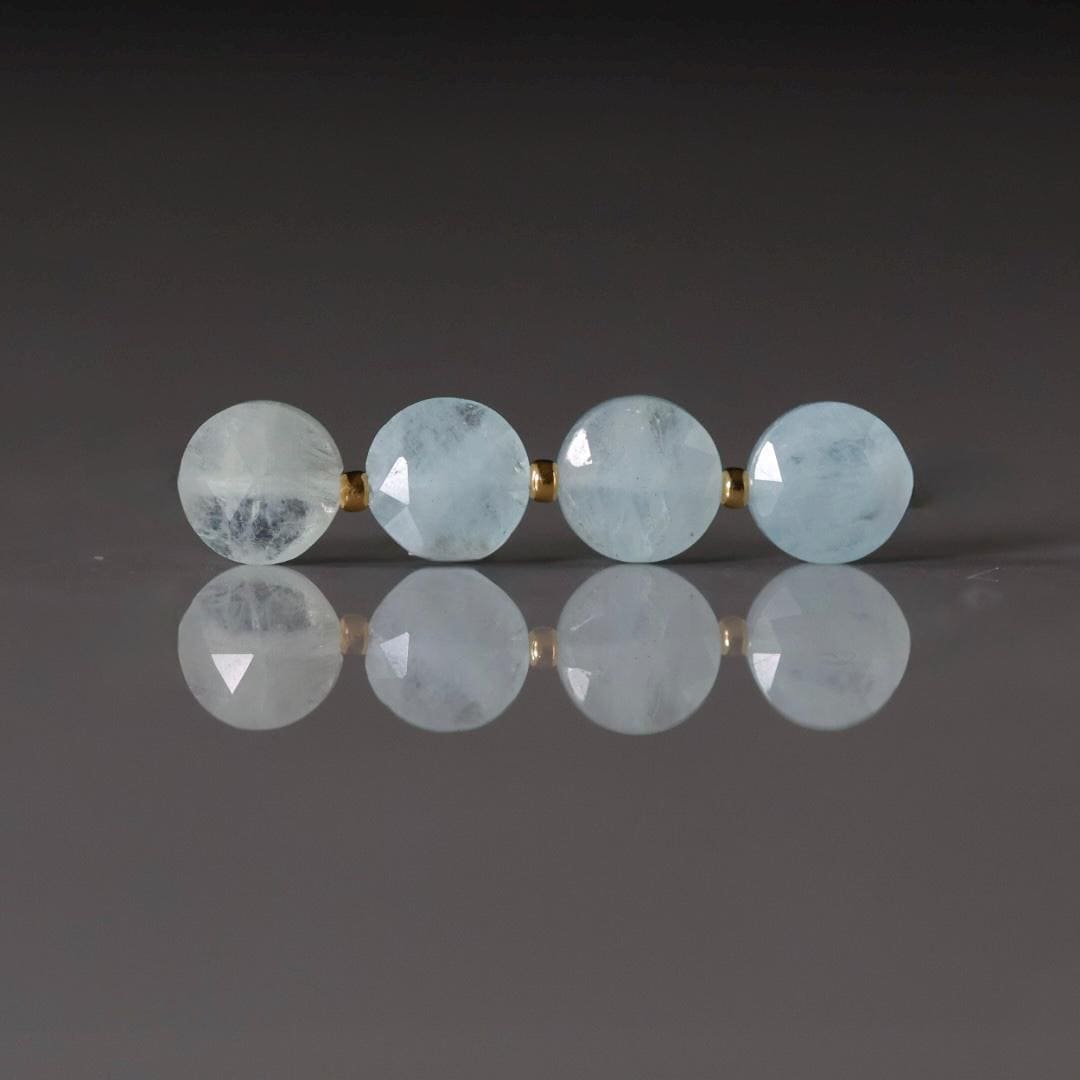8mm Milky Aquamarine Beads - Faceted Coin Natural Gemstone