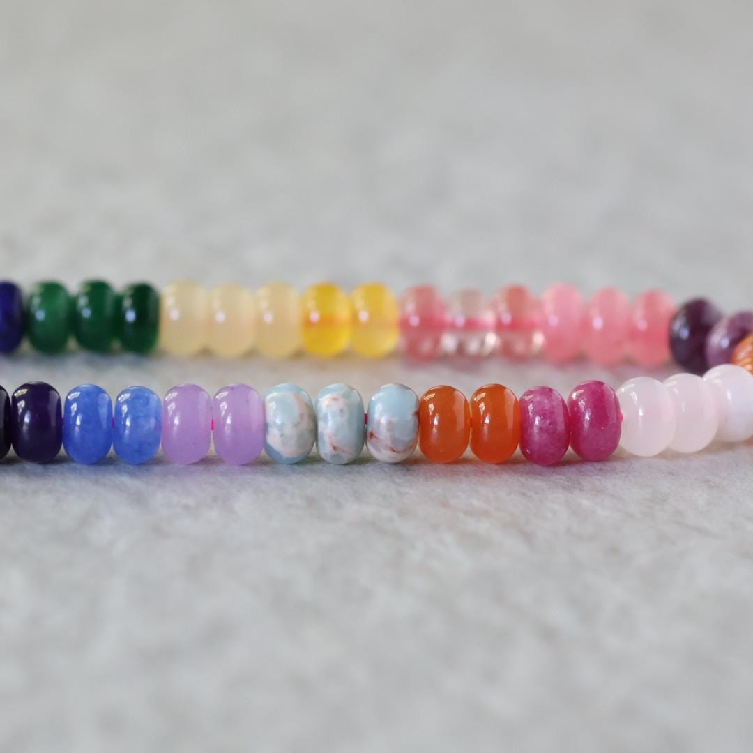 8mm Multi Gemstone Beads Rainbow Smooth Rondelle Trendy Colorful Gemstones for Silk Knotting Jewelry Making DIY Necklace Bracelet