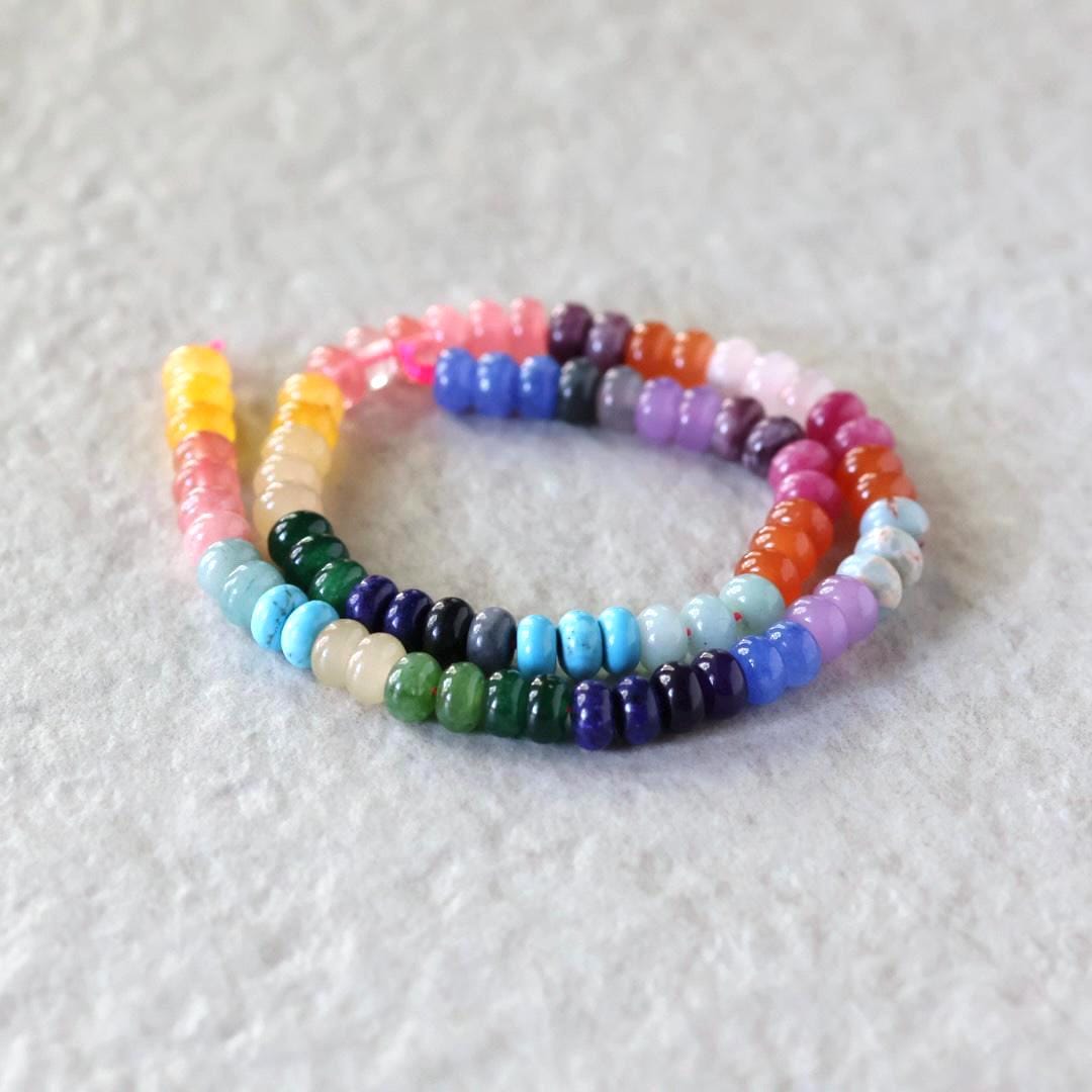 8mm Multi Gemstone Beads Rainbow Smooth Rondelle Trendy Colorful Gemstones for Silk Knotting Jewelry Making DIY Necklace Bracelet