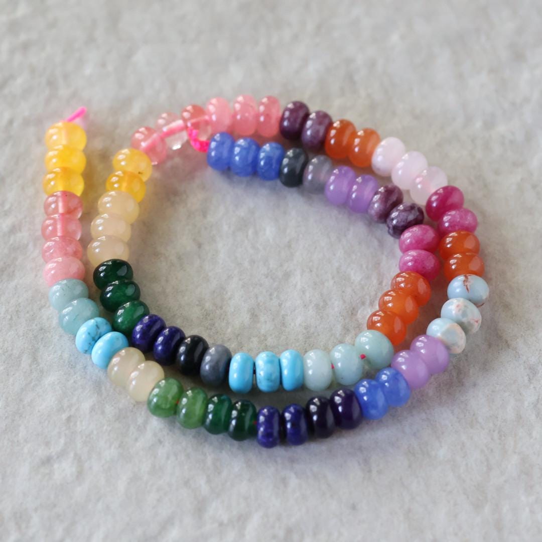 8mm Multi Gemstone Beads Rainbow Smooth Rondelle Trendy Colorful Gemstones for Silk Knotting Jewelry Making DIY Necklace Bracelet