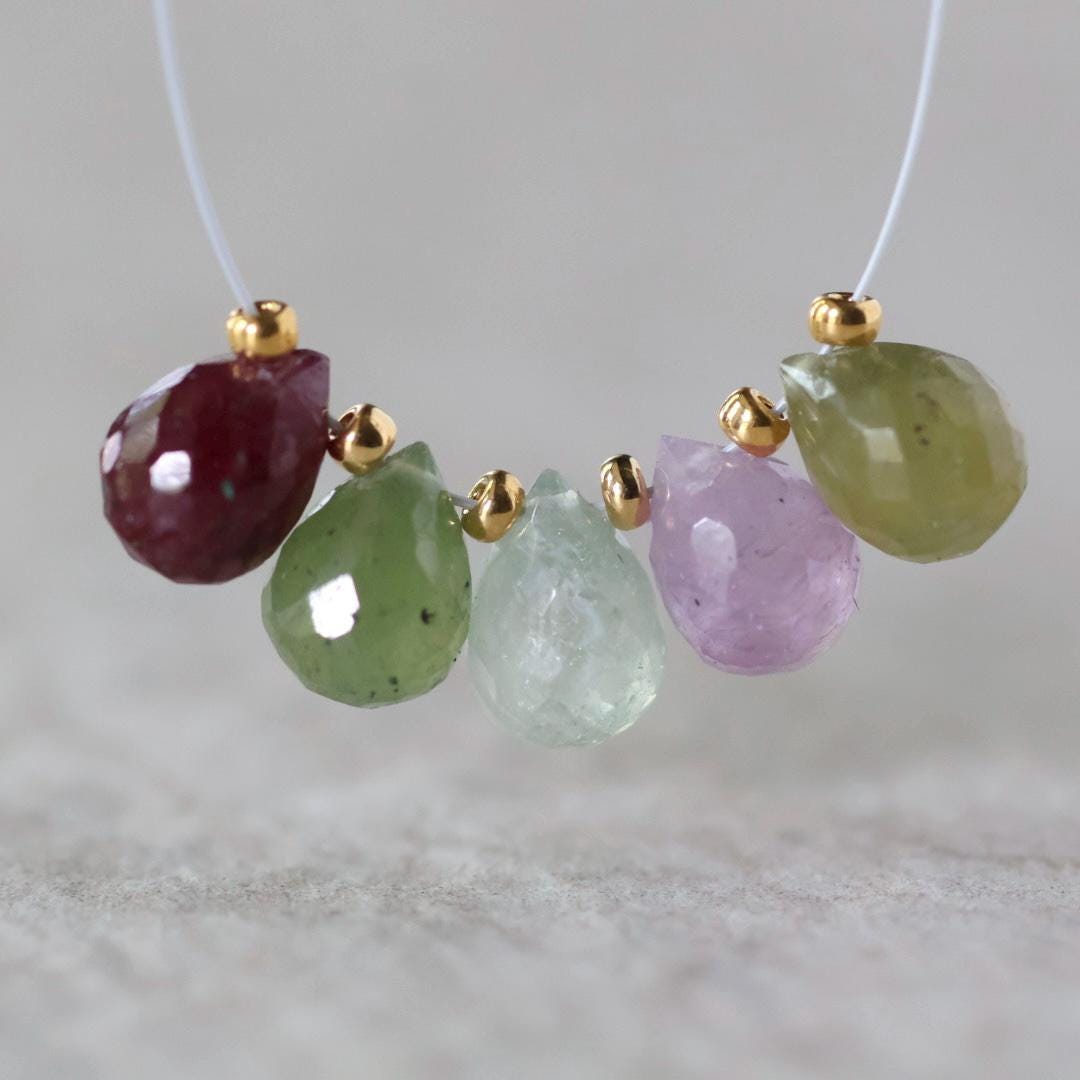 8mm Natural Multi Sapphire Beads Faceted Briolettes Teardrops 4 PCs Colorful Gemstones for DIY Jewelry Making