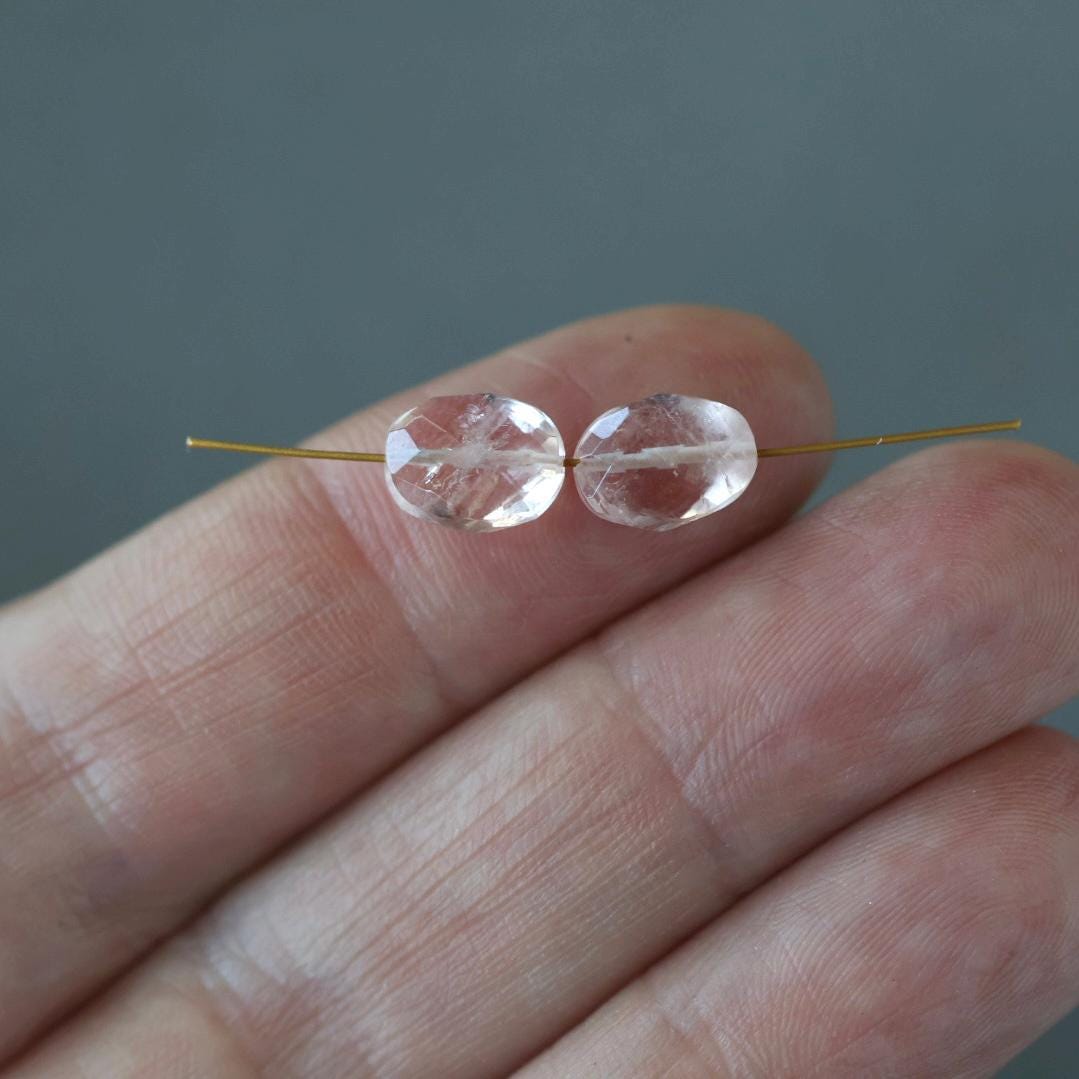 8x6mm Morganite Beads - Faceted Oval Natural Gemstone 2 Pcs