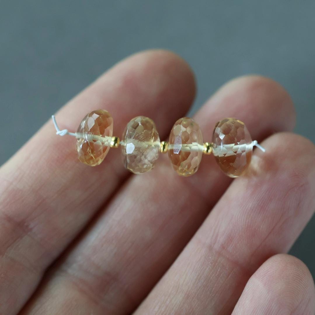 9-10mm Citrine Beads - Rondelle Natural Gemstone 4 Pcs