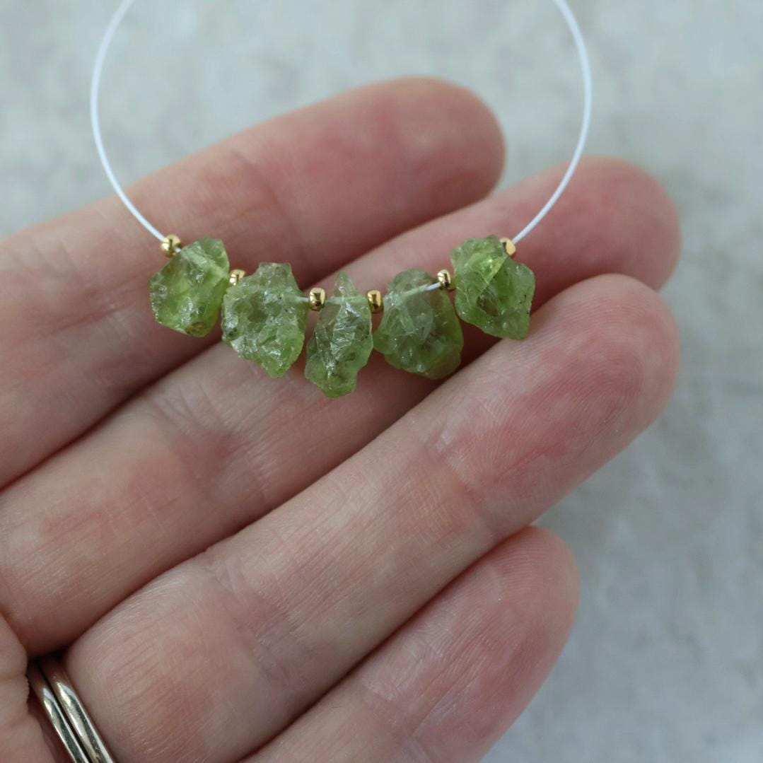 9-11mm Raw Peridot Nugget Beads Briolette 5 Pieces Freeform Chunks Rough Gemstone Green For DIY Jewelry Making