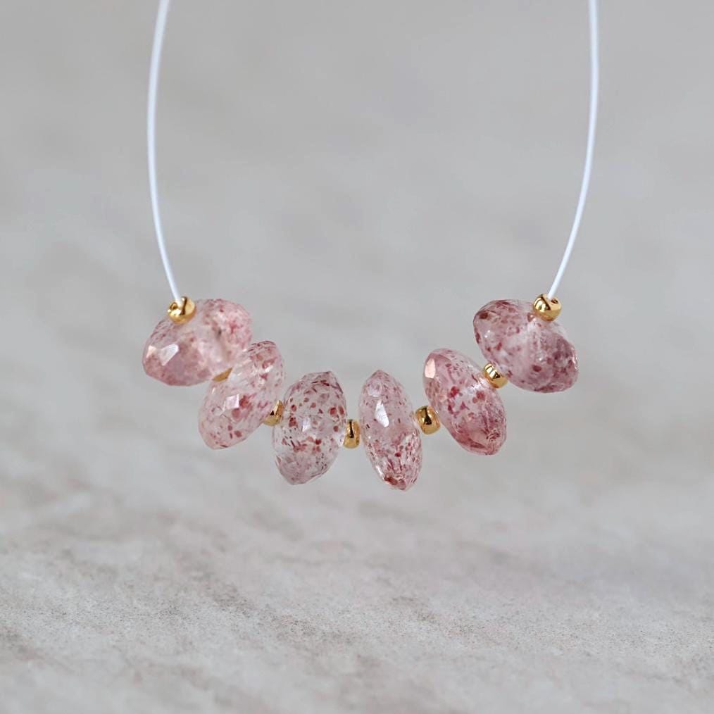 9mm AAA Brazilian Strawberry Quartz Beads Faceted Rondelle German Cut 6 Pcs Genuine Gemstone for DIY Jewelry Making Supplies