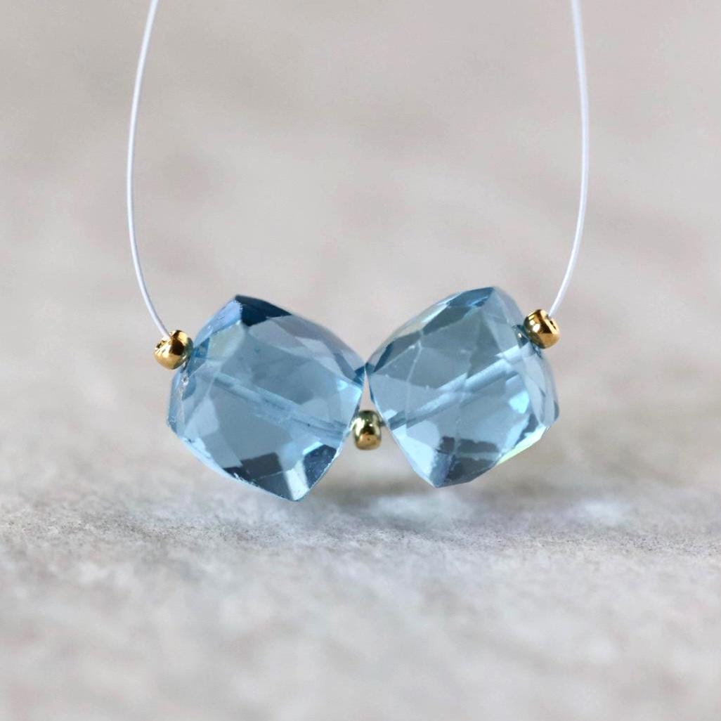 Natural London Blue Topaz Cube Bead – Faceted Cube Natural Gemstone- 1 Pc