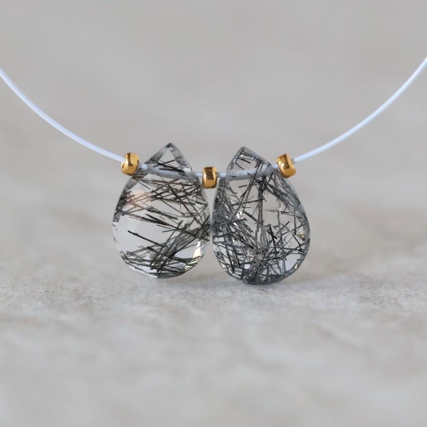 10x7mm Rutilated Quartz Briolette Bead - Faceted Tear Drop Natural Gemstone 1 Pc