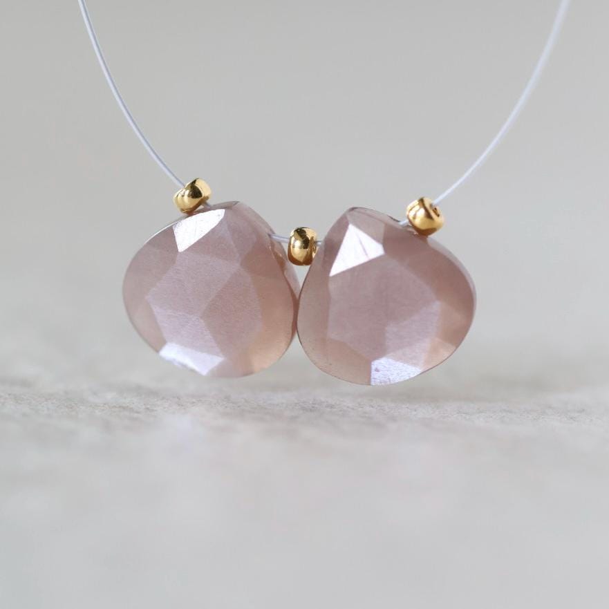 9mm Chocolate Moonstone Heart Briolette Beads 2 Pcs Teardrops Drops Natural Gemstone for DIY Jewelry Making Earrings Supplies