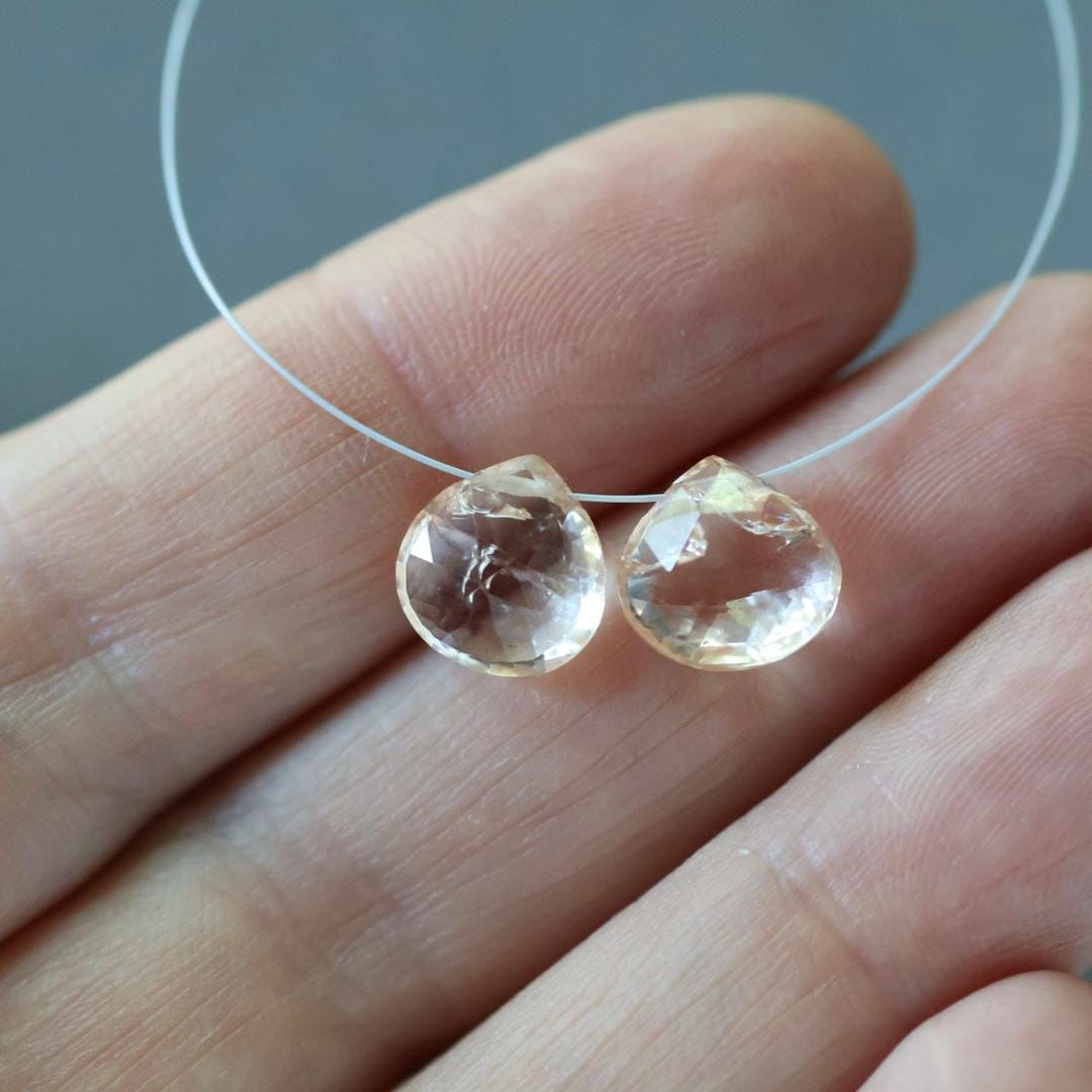 9mm Imperial Topaz Briolette Beads 2 Pcs – Faceted Heart Shape Natural Gemstone