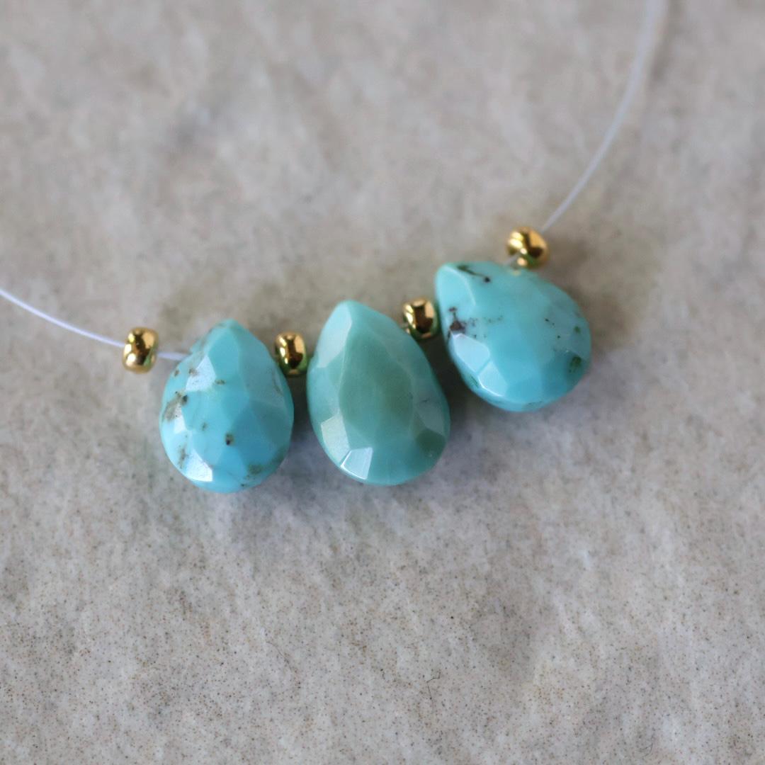 9mm Kingman Turquoise Briolette Beads Faceted Teardrops Drops 3 Pcs Natural Gemstone DIY Jewelry Making