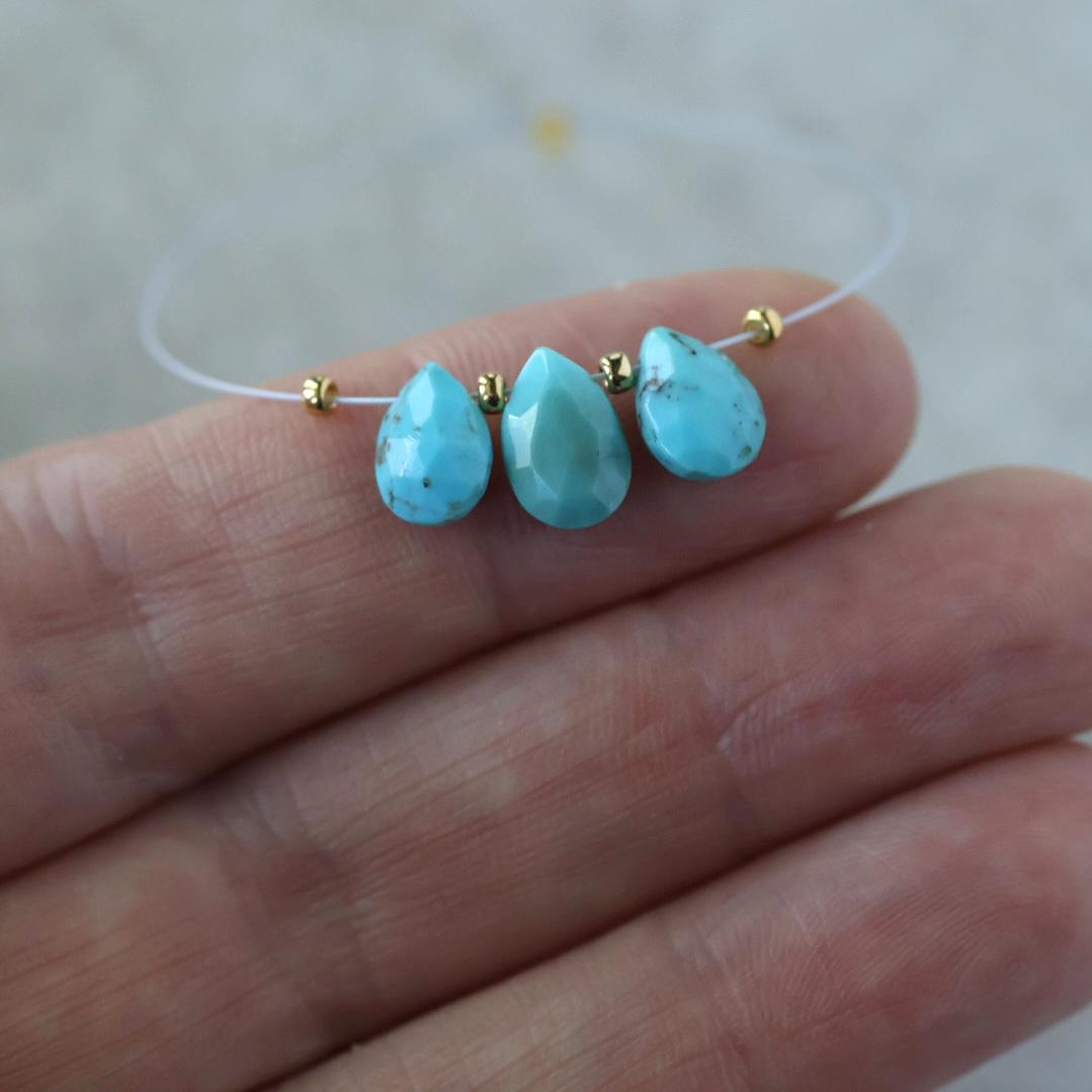 9mm Kingman Turquoise Briolette Beads Faceted Teardrops Drops 3 Pcs Natural Gemstone DIY Jewelry Making