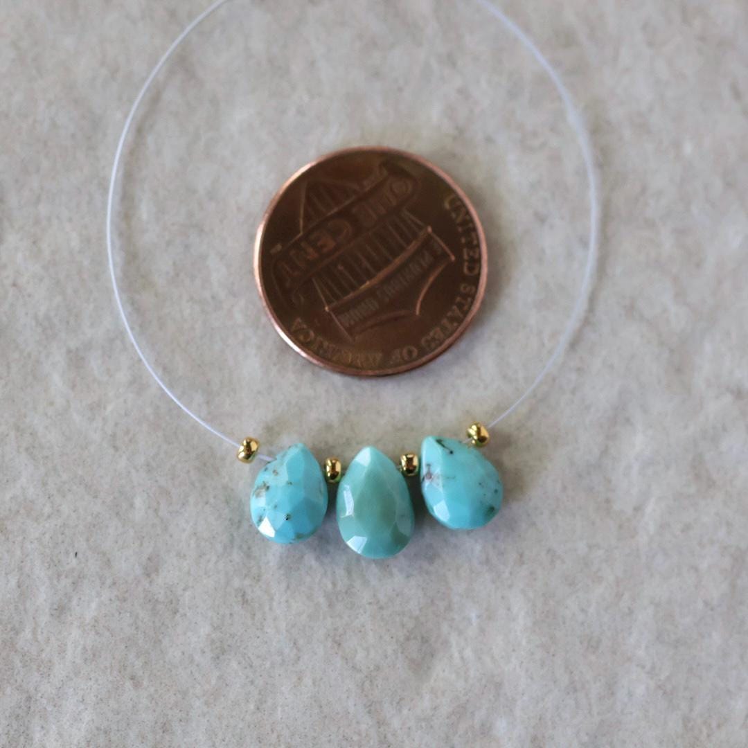 9mm Kingman Turquoise Briolette Beads Faceted Teardrops Drops 3 Pcs Natural Gemstone DIY Jewelry Making