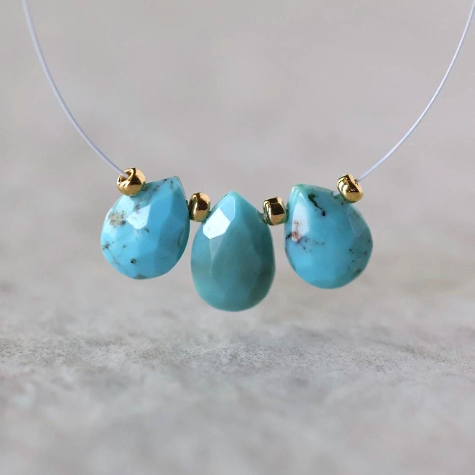 9mm Kingman Turquoise Briolette Beads Faceted Teardrops Drops 3 Pcs Natural Gemstone DIY Jewelry Making