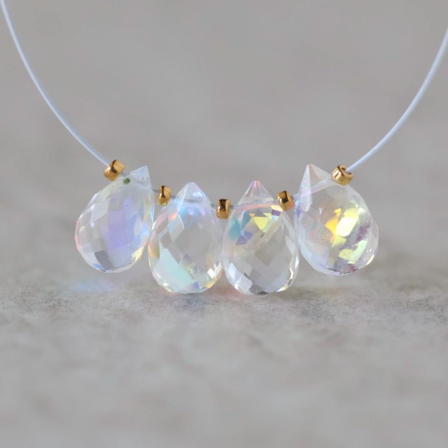 9mm Rainbow Fire Clear Quartz Briolette Beads Faceted Teardrops Pear Shape 4 Pcs Sparkly Gemstone Drops for DIY Jewelry Making