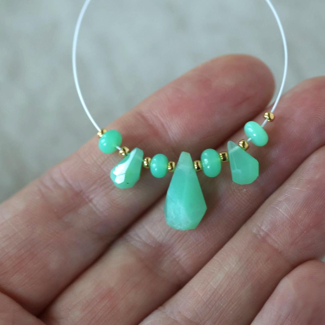 AAA Australian Chrysoprase Briolette Beads Fancy Drops 2 PCs Mint Green Genuine Gemstone for Jewelry Making Beading Craft Gift Beads