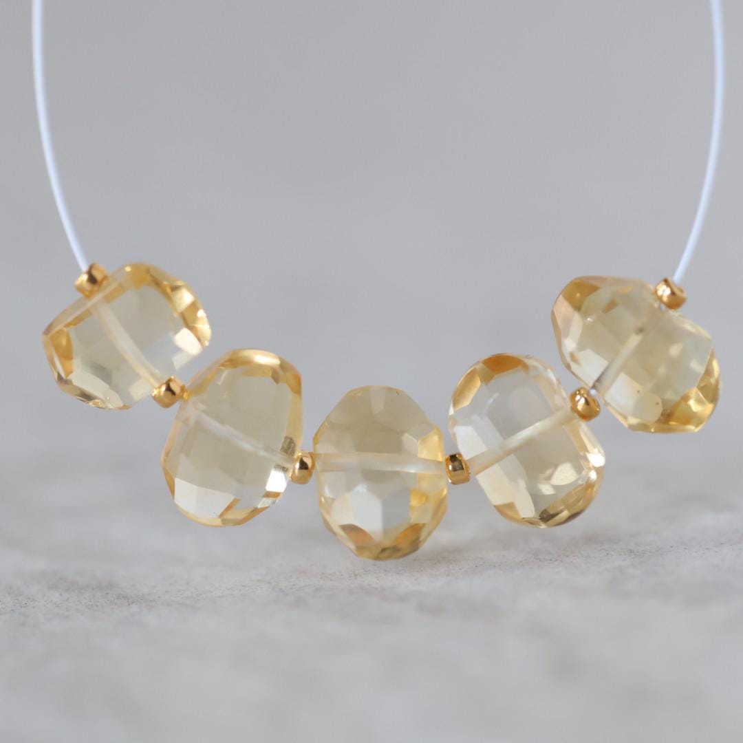 AAA Brazilian Citrine Nugget Beads Faceted Pencil Stones 7-9mm 5 Pcs Natural Yellow Gemstone for DIY Jewelry Making