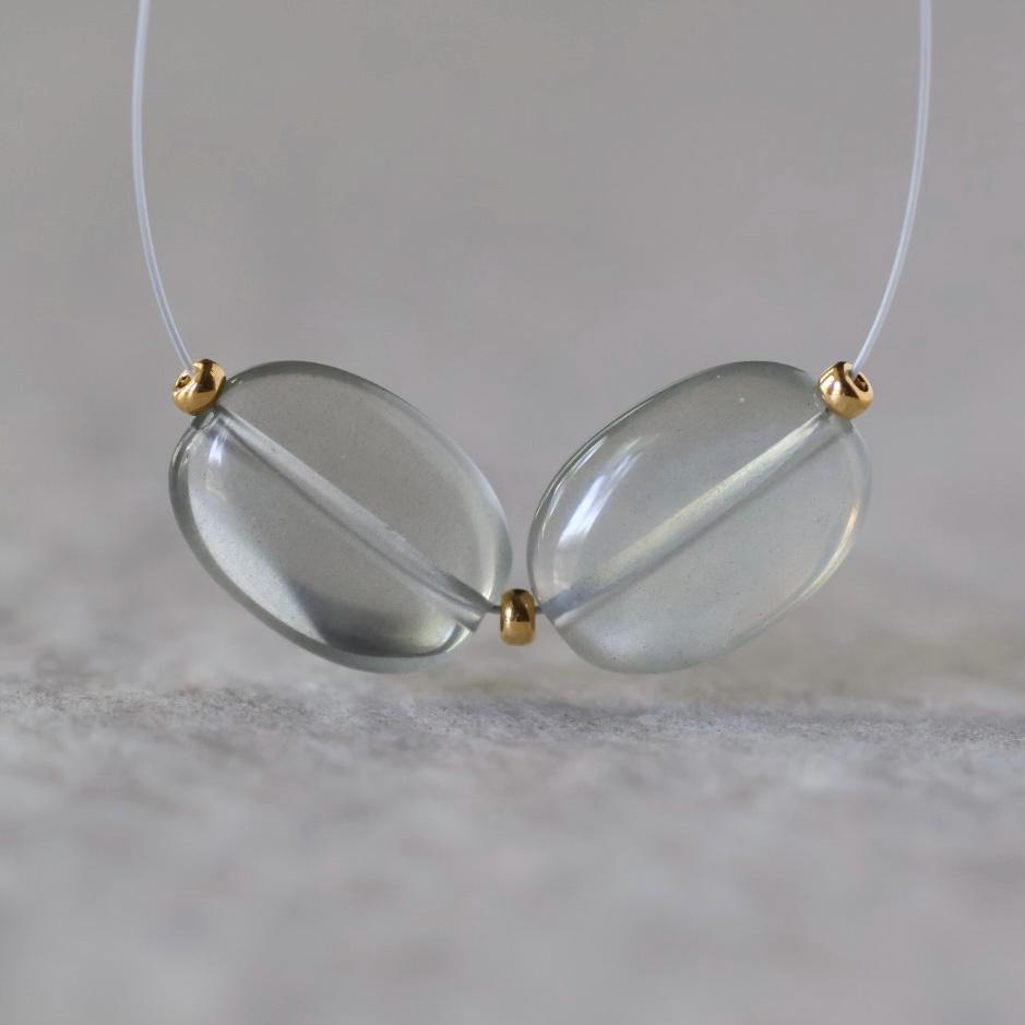 AAA Ethereal Gray Moonstone Oval Beads Smooth 2 Pcs Natural Gemstone for DIY Jewelry Making Necklace Earrings Supplies