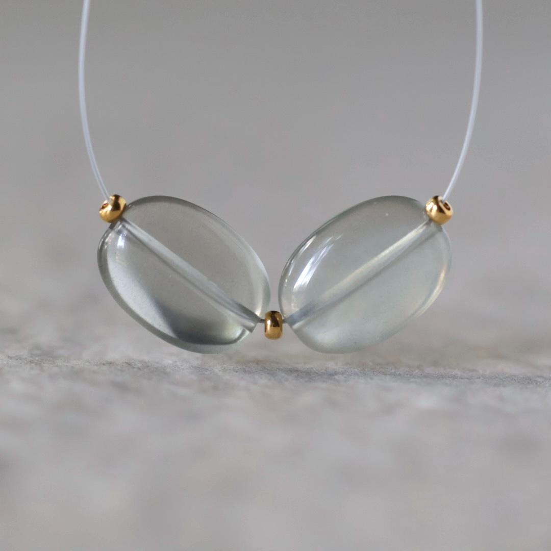 AAA Ethereal Gray Moonstone Oval Beads Smooth 2 Pcs Natural Gemstone for DIY Jewelry Making Necklace Earrings Supplies