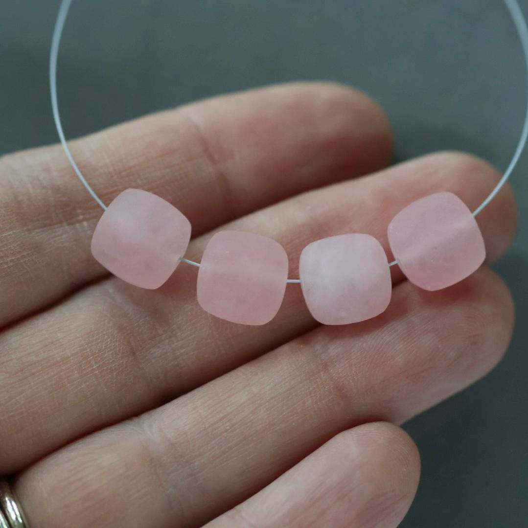 AAA Madagascar Rose Quartz Matte Beads Square 4 Pcs 10mm Genuine Gemstone for Jewelry Making Beading Craft Gift Beads
