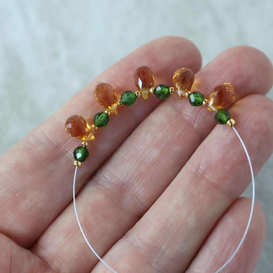 AAA Madeira Citrine Briolette Beads Faceted Teardrops Chrome Diopside Beads Natural Gemstone for DIY Jewelry Making