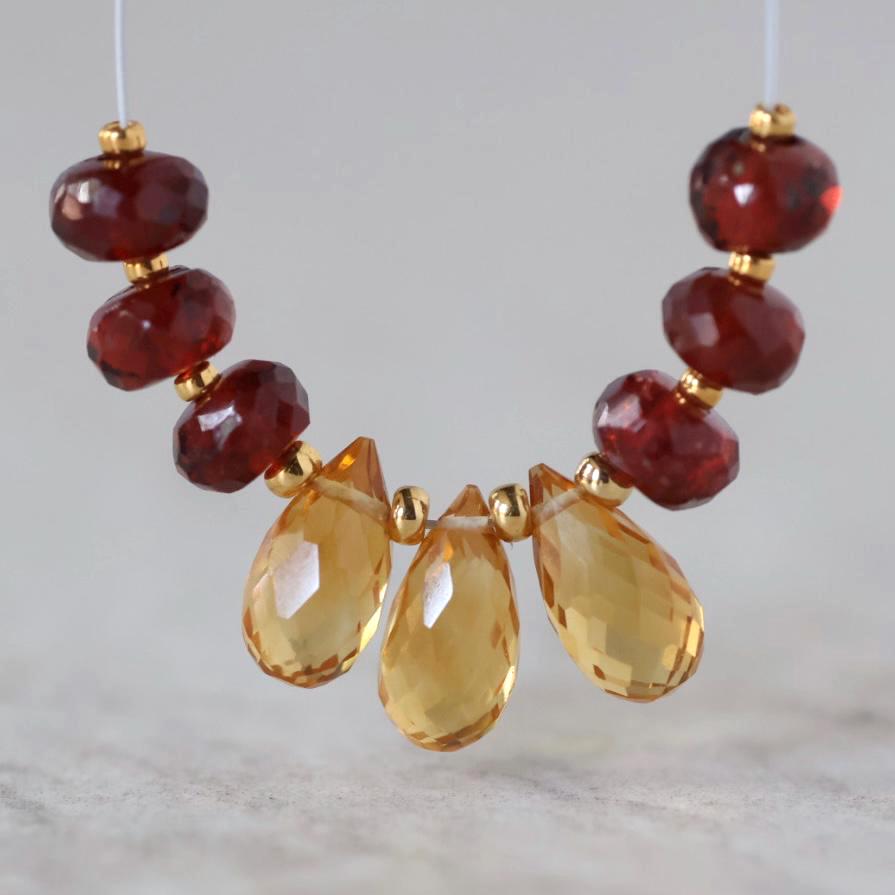 AAA Madeira Citrine Briolette Beads Faceted Teardrops Mozambique Garnet Rondelle Beads Natural Gemstone for DIY Jewelry Making