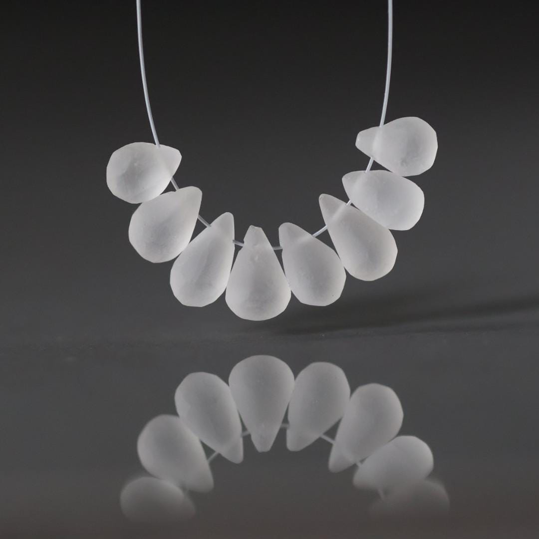 AAA Matte Rock Quartz Briolette Beads Frosted 8 PCs Clear Crystal Peardrops Drops Genuine Gemstone DIY Jewelry Making Earrings Necklace