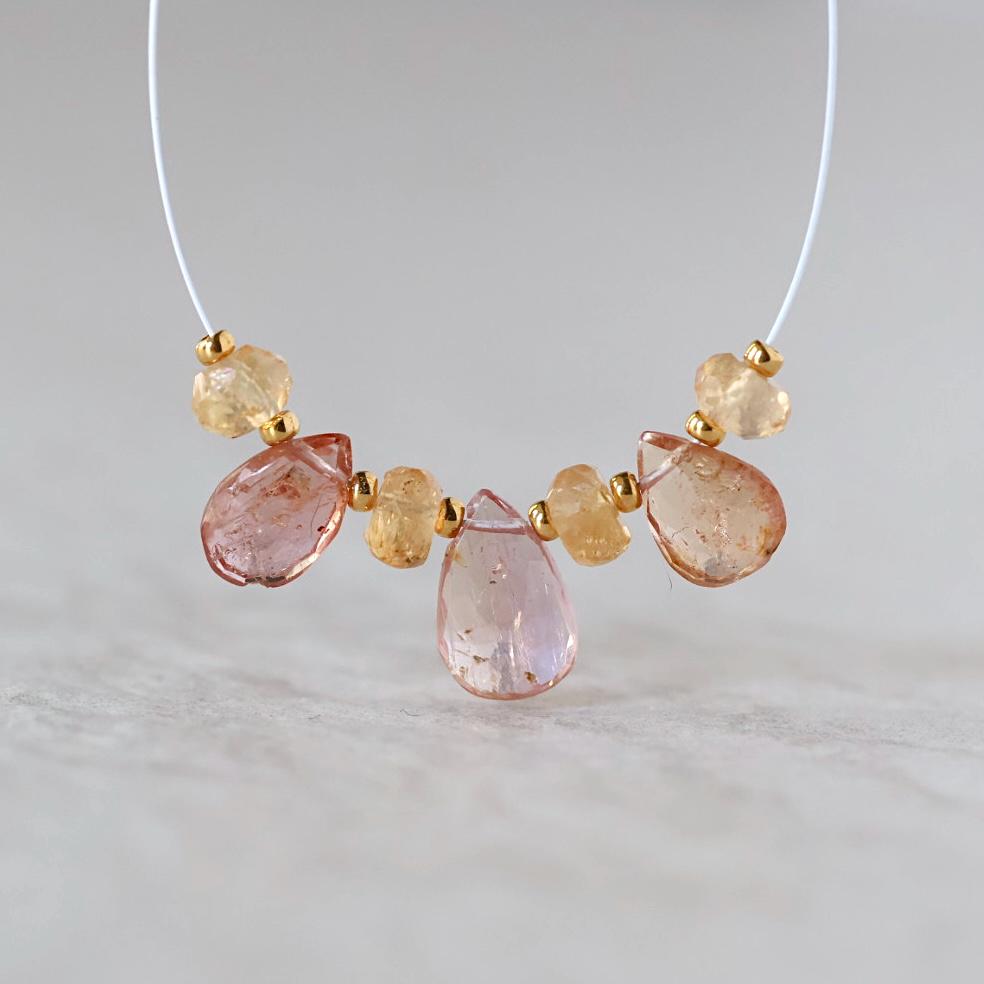 AAA Peach Pink Imperial Topaz Briolette Beads Faceted Rondelle Unheated Superb Natural Gemstone for DIY Jewelry Making