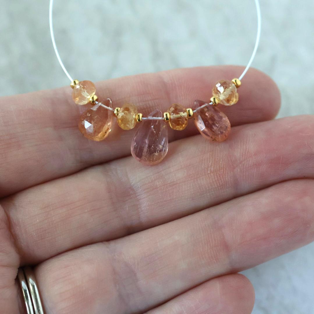 AAA Peach Pink Imperial Topaz Briolette Beads Faceted Rondelle Unheated Superb Natural Gemstone for DIY Jewelry Making
