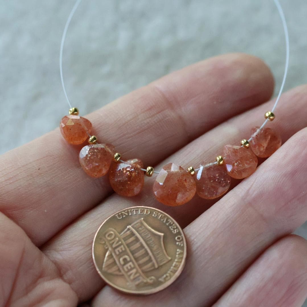 AAA Tanzanian Sunstone Faceted Briolette Beads Heart Drops Teardops Natural Gemstone Beads for DIY Jewelry Making Earrings Necklace Pendant