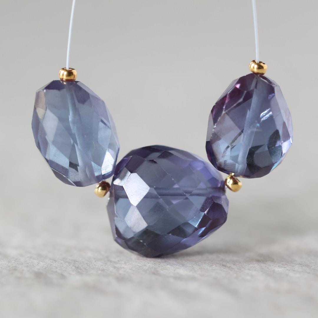 Alexandrite Oval Beads Nuggets Faceted Chunks Stone 3 PCs 9x14mm Gemstone Bead for Jewelry Making DIY Earrings
