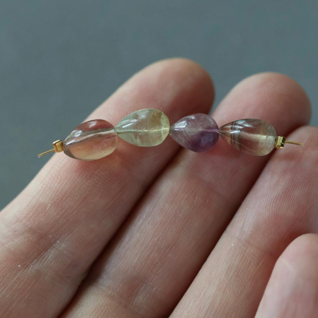 Bi Color Fluorite Beads 4 Pcs– Smooth Oval Natural Gemstone
