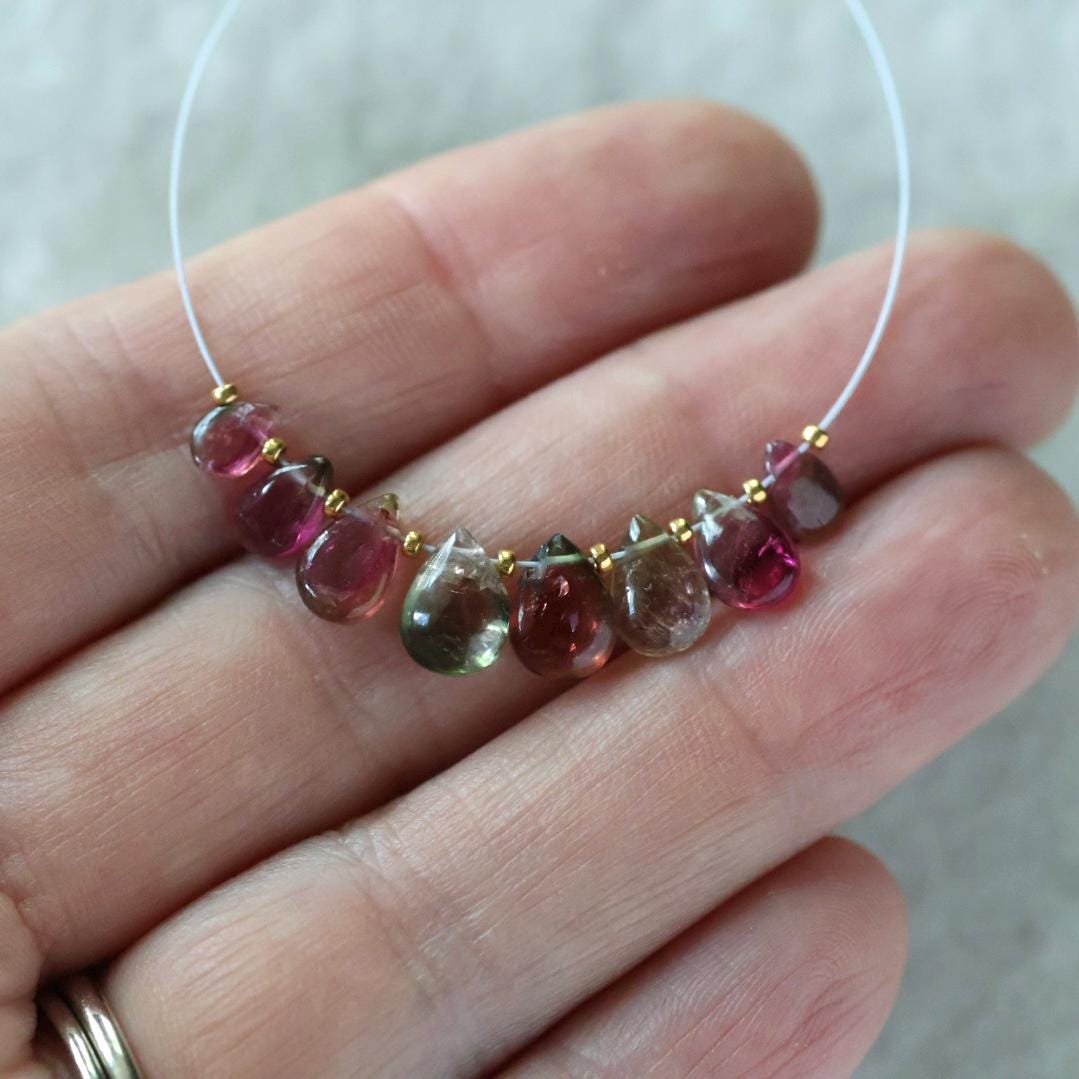 Bi Color Tourmaline Briolette Beads – Smooth Teardrop Natural Gemstone