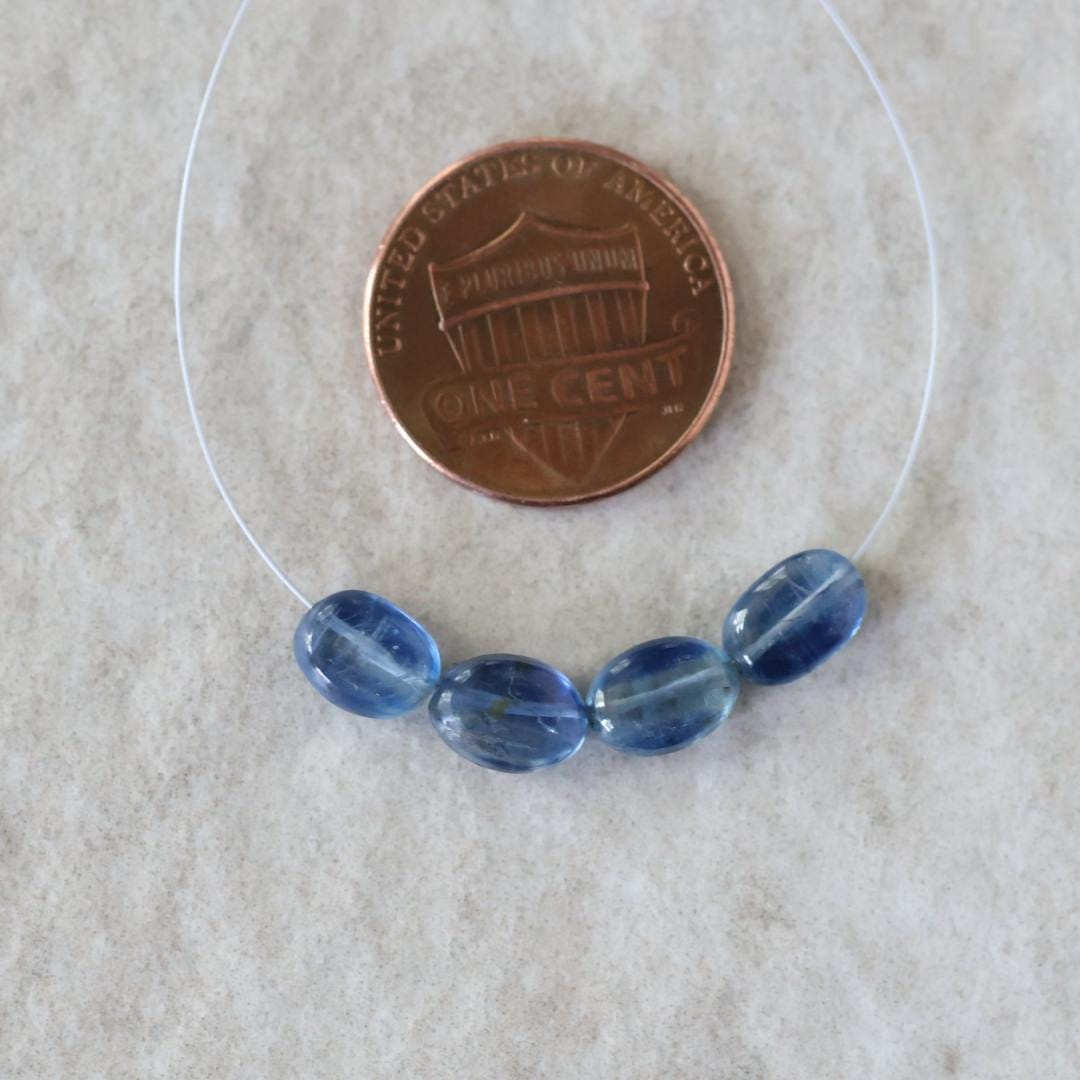 Blue Kyanite Oval Beads – Smooth Oval Natural Gemstone - 4 pcs