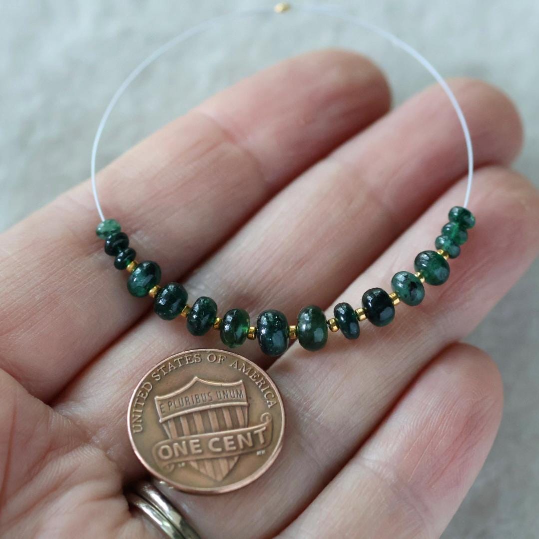 Brazilian Emerald Beads Smooth Rondelle Raw Natural Emerald Genuine Gemstone Beads for DIY Jewelry Making Craft Gift