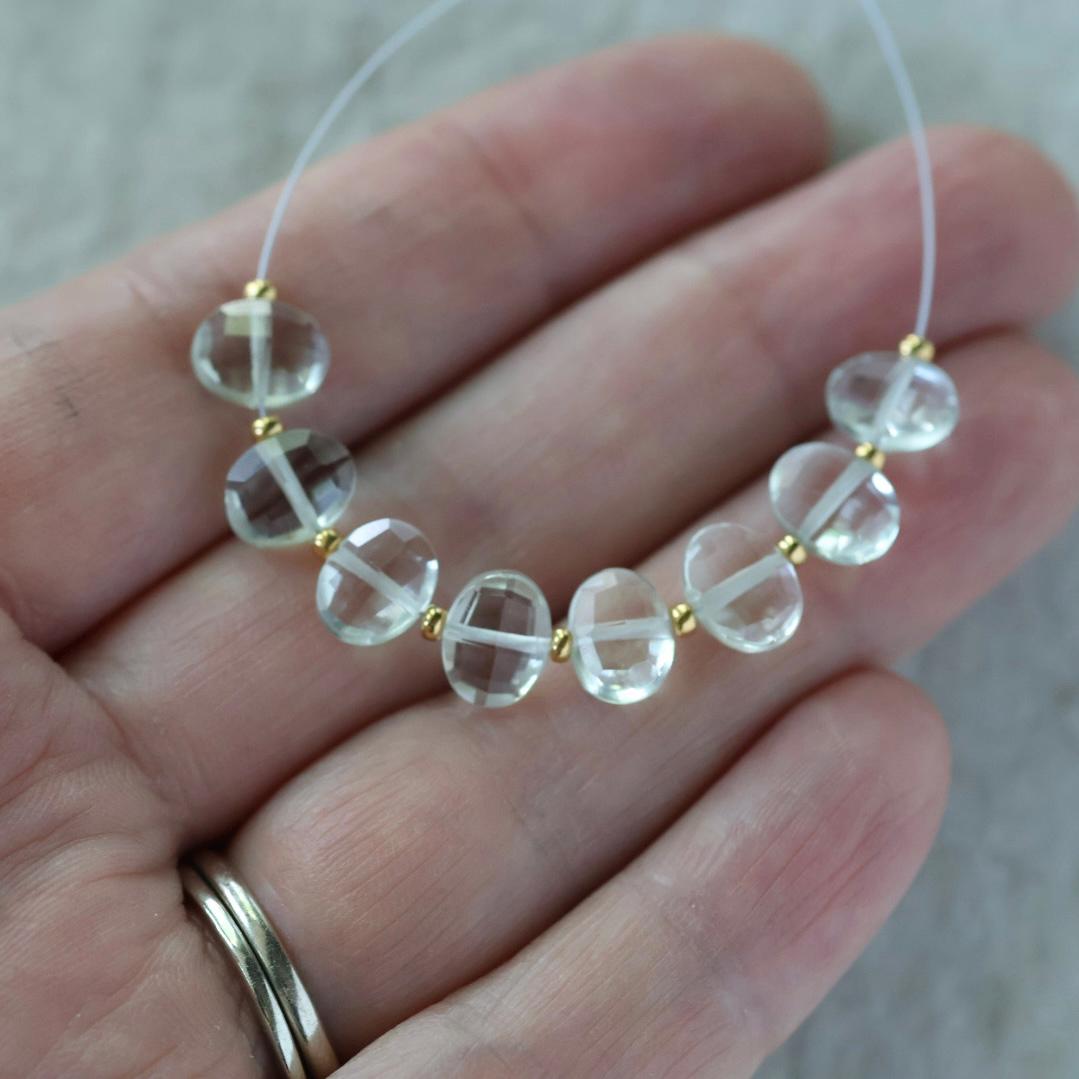 Green Amethyst Oval Bead Checker Faceted Prasiolite Natural Gemstone for DIY Jewelry Making Supplies