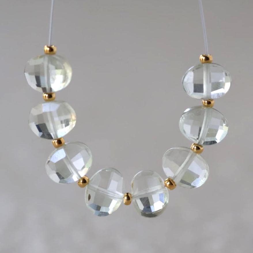 Green Amethyst Oval Bead Checker Faceted Prasiolite Natural Gemstone for DIY Jewelry Making Supplies
