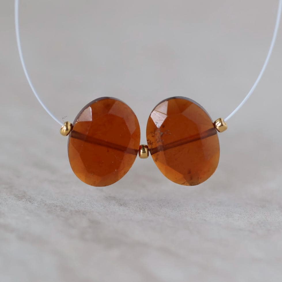 Hessonite Garnet Oval Beads Faceted 10x13mm 2 Pcs Natural Gemstone DIY Jewelry Making Earrings Necklace January Birthstone