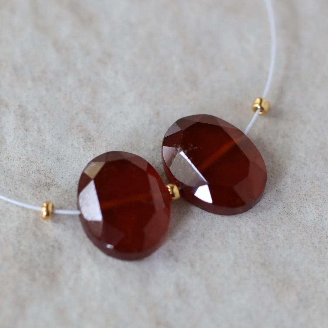 Hessonite Garnet Oval Beads Faceted 10x13mm 2 Pcs Natural Gemstone DIY Jewelry Making Earrings Necklace January Birthstone