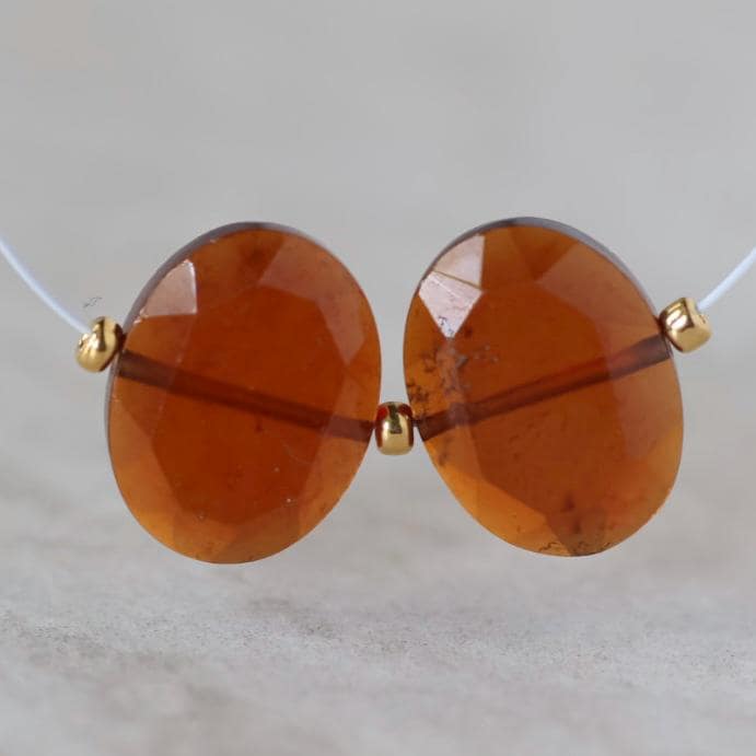 Hessonite Garnet Oval Beads Faceted 10x13mm 2 Pcs Natural Gemstone DIY Jewelry Making Earrings Necklace January Birthstone