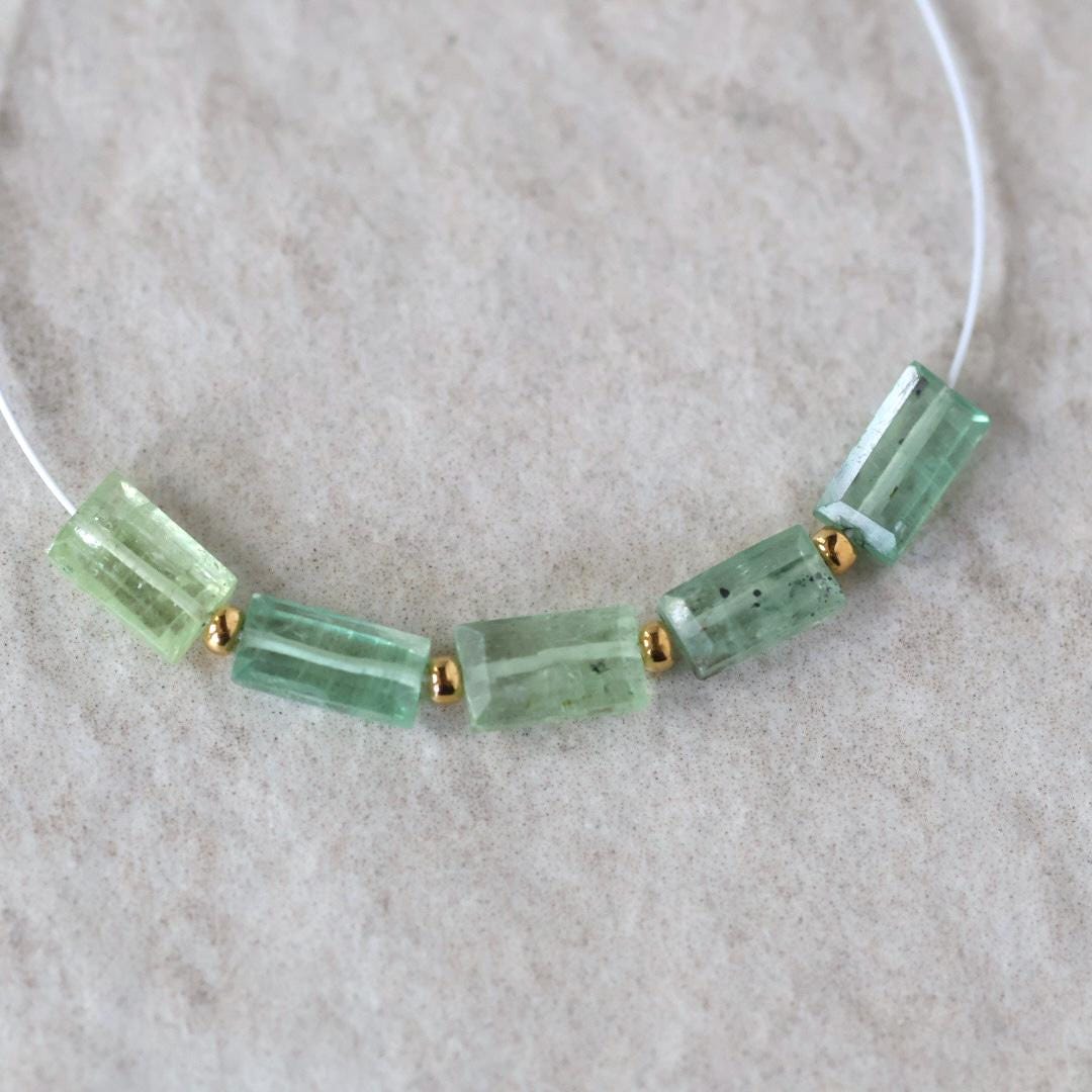 Mint Green Kyanite Beads Faceted Baguette Rectangle 2 PCs Natural Gemstone for DIY Jewelry Making Earring Supplies