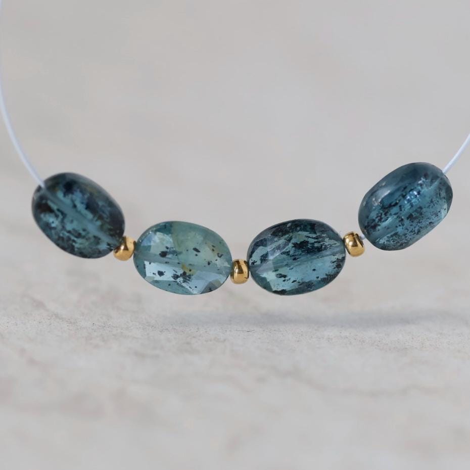 Moss Teal Kyanite Oval Beads Faceted 4 PCs Natural Gemstone for DIY Jewelry Making